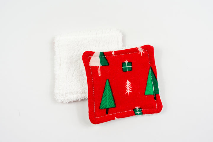 Reusable Makeup Wipes - Red Christmas Trees