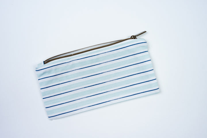 Double Blue Stripe Zipper Pouch